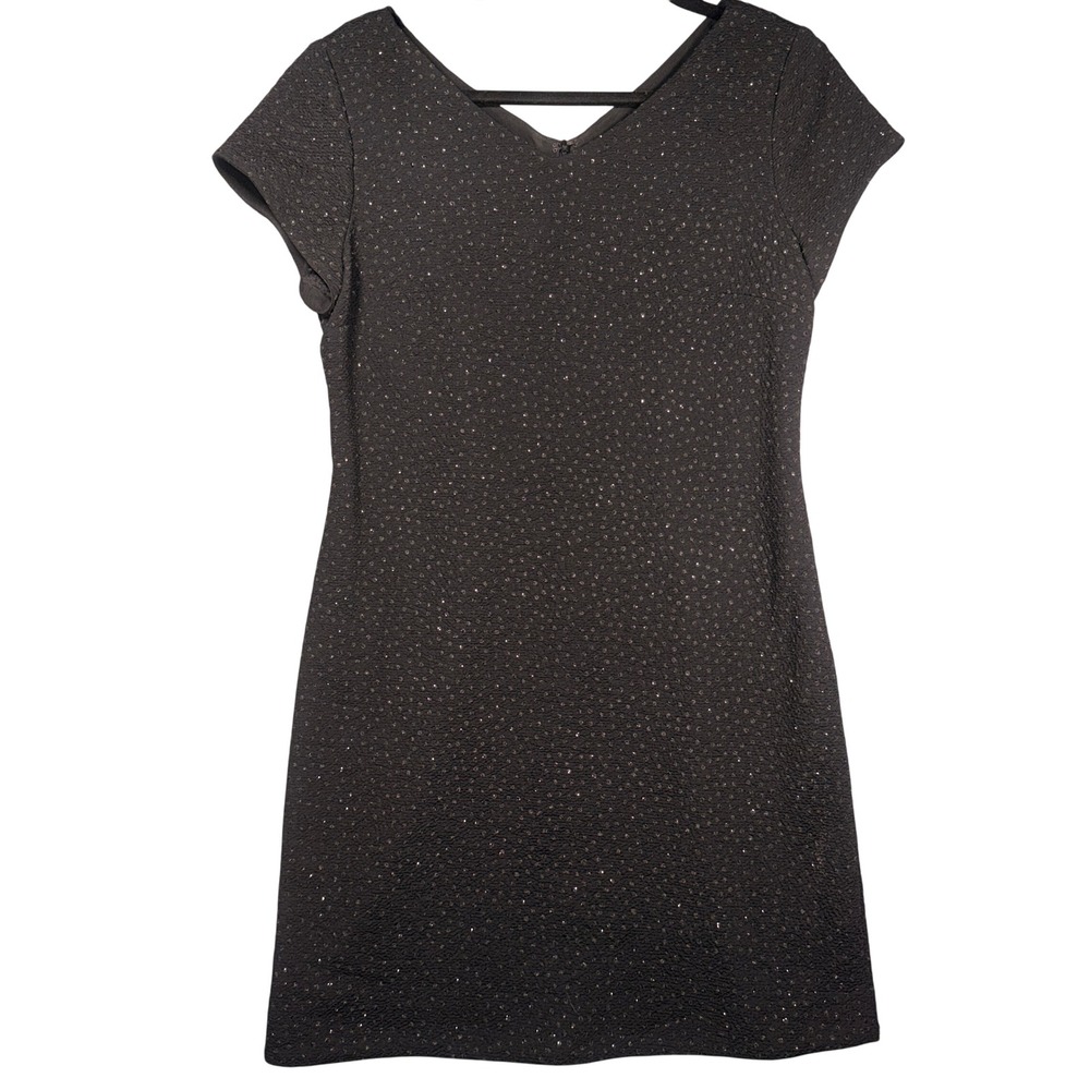 David Warren New York Sparkly Textured Shift Dress 12 Women Black V-Neck